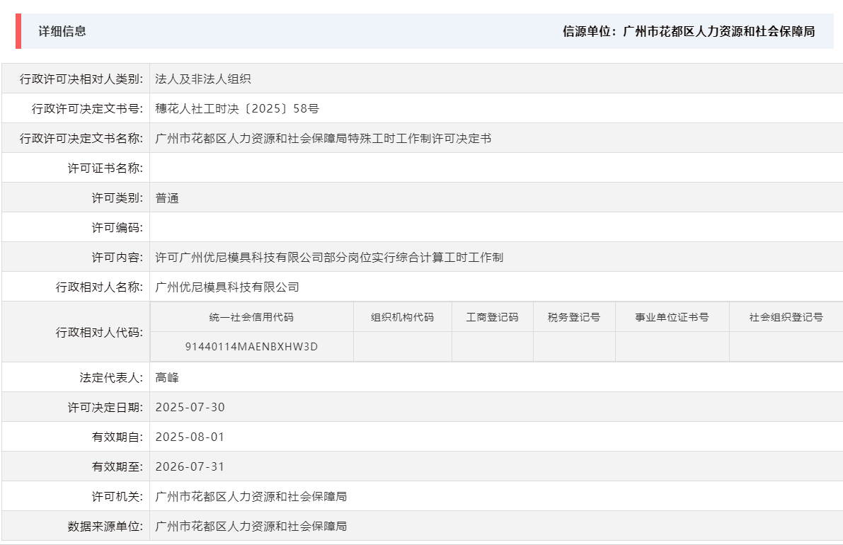 7.30许可广州优尼模具科技有限公司部分岗位实行综合计算工时工作制.png