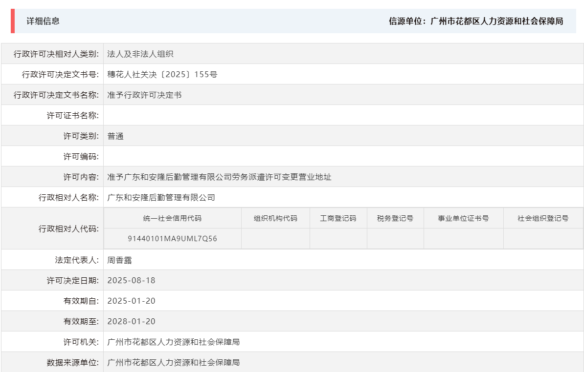 8.18准予广东和安隆后勤管理有限公司劳务派遣许可变更营业地址.png