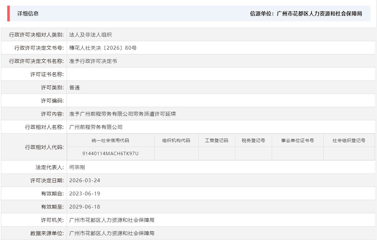3.24准予广州前程劳务有限公司劳务派遣许可延续.png