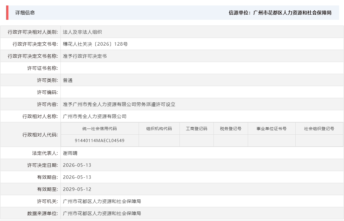 5.13准予广州市秀全人力资源有限公司劳务派遣许可设立.png
