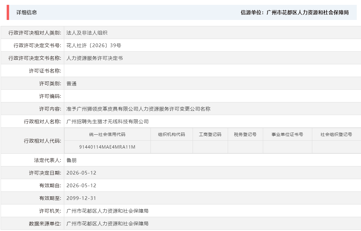 5.12准予广州狮领皮革皮具有限公司人力资源服务许可变更公司名称.png